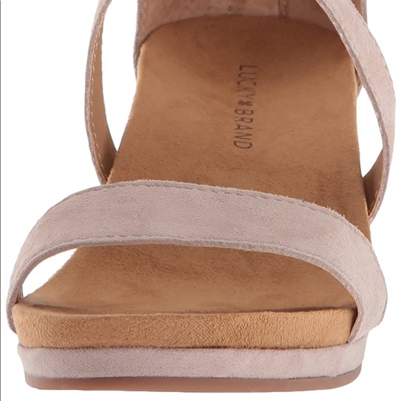 LUCKY BRAND Wedge Strap Sandals Shoes Suede Taupe Leather Kawaii Cute Platform 6 - Picture 3 of 15